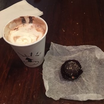 Chocolati Café - Dark hot chocolate (small $3.65) with hazelnut truffle - Coffee & Tea Near Me - Seattle, Washington Chocolati Café - Dark hot chocolate (small $3.65) with hazelnut truffle - Coffee & Tea Near Me - Seattle, Washington