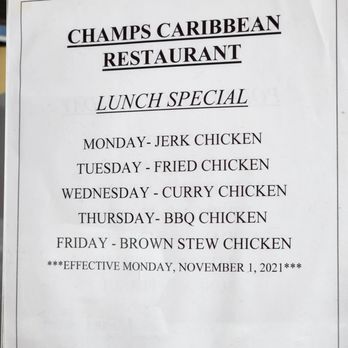 Champs Caribbean Restaurant - menu for lunch special - Caribbean Near Me - Oshawa, Ontario