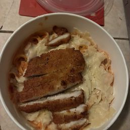 Create your own with pink sauce, basil, spinach, Parmesan cheese and breaded chicken. Create your own with pink sauce, basil, spinach, Parmesan cheese and breaded chicken.