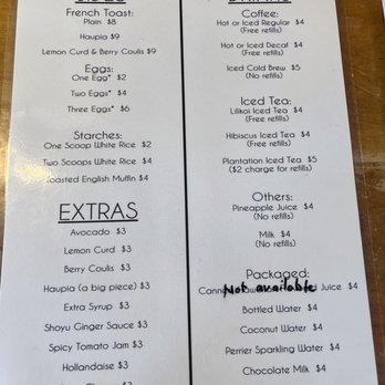Anuenue Cafe - updated drink/sides menu (04/25/22) - Cafes Near Me - Koloa, Hawaii