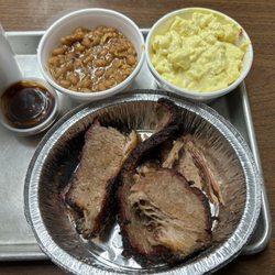 Urban Legend BBQ & Catering - Brisket platter with baked beans and potato salad.