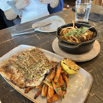 GRANVILLE - Wagyu Beef Stroganoff and Rainbow Trout Filet (closer) - New American Near Me - Pasadena, California