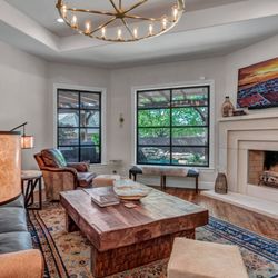 Love That Door - Living Room featuring 2 custom aluminum picture windows