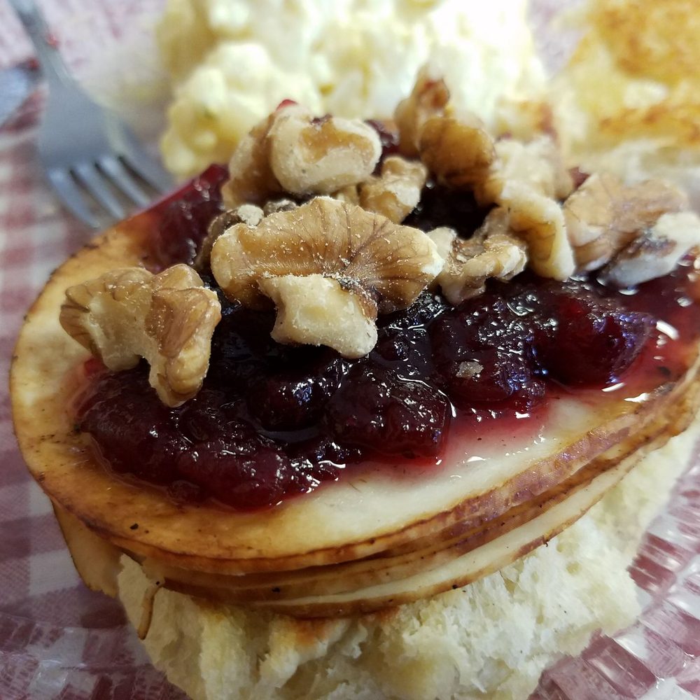 Apron Strings - Turkey supreme on homemade bun. Grilled deli sliced turkey with cranberry sauce and walnuts. I omitted the cream cheese - American Near Me - Mediapolis, Iowa