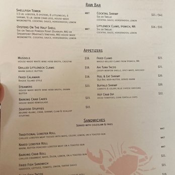 Barking Crab - Menu March 2023 - Seafood Near Me - Boston, Massachusetts