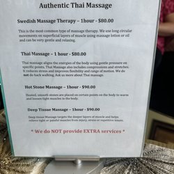 Authentic Thai Massage - Pricing menu