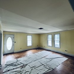 Damaged Drywall Repair - Drywall repairs and painted.
Flat white ceilings
SW Alabaster Flat on walls
Semi-Gloss white Pro Classic on Trim