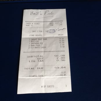 Bartholomews Pub - Our bill ... the good stuff, and so enjoyed!! - Pubs Near Me - Victoria, British Columbia Bartholomews Pub - Our bill ... the good stuff, and so enjoyed!! - Pubs Near Me - Victoria, British Columbia