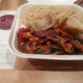 Lotus Xpress - Basil chicken w/ eggplant in garlic sauce! - Asian Fusion Near Me - Somerville, Massachusetts