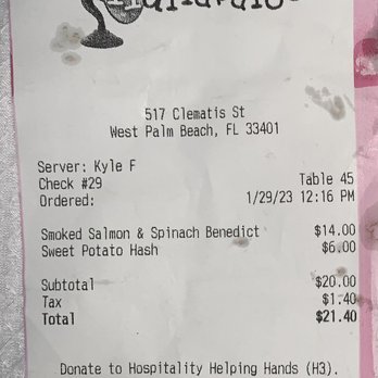Hullabaloo - Check you check - I was charged and extra $6 for what comes with the Eggs Benedict - but was refunded once i called. - Gastropubs Near Me - West Palm Beach, Florida Hullabaloo - Check you check - I was charged and extra $6 for what comes with the Eggs Benedict - but was refunded once i called. - Gastropubs Near Me - West Palm Beach, Florida