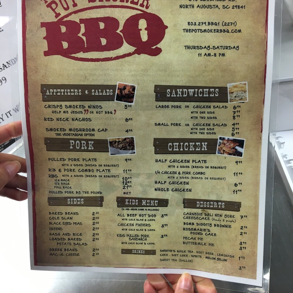 The Pot Smoker BBQ - Menu - Barbeque Near Me - North Augusta, South Carolina The Pot Smoker BBQ - Menu - Barbeque Near Me - North Augusta, South Carolina