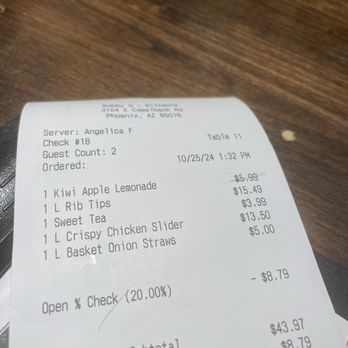 Bobby Q - Biltmore - As you can see the discount on our bill. - Barbeque Near Me - Phoenix, Arizona Bobby Q - Biltmore - As you can see the discount on our bill. - Barbeque Near Me - Phoenix, Arizona