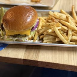 Cheese burger and fries Cheese burger and fries