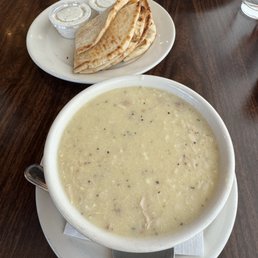 Avgolemno soup and pita with tzatiki sauce Avgolemno soup and pita with tzatiki sauce