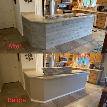 Integrity Handyman Service - Wood plank wrap on kitchen island - Handyman Near Me
