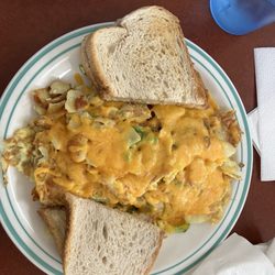 Progress Diner  - The country omelet (the hash browns are mixed in) with sourdough toast. Yum!