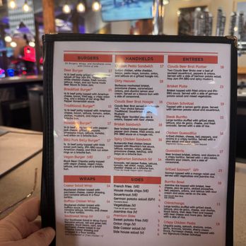 Clouds Brewing - Menu - Burgers, HHs, Wraps, Entrees, & Sides - New American Near Me - Durham, North Carolina
