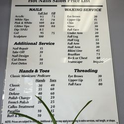 Hot Nails - Price list as of March 2024.