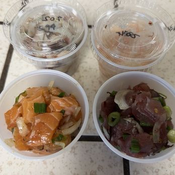 Aloha Fresh - 7/1/24 Salmon, Ahi; background is Tako & Scallops - Poke Near Me - San Jose, California Aloha Fresh - 7/1/24 Salmon, Ahi; background is Tako & Scallops - Poke Near Me - San Jose, California