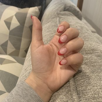 Art Nail Cafe - Red French UV Gel Mani - Nail Salons Near Me - Ridgefield, New Jersey