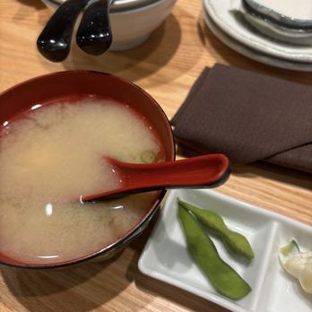 NOA Sushi - Miso soup and edamame with Japanese pickle - Japanese Near Me - Beaverton, Oregon NOA Sushi - Miso soup and edamame with Japanese pickle - Japanese Near Me - Beaverton, Oregon