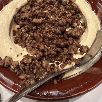 Arabian Nights Restaurant - Hummus with Meat $12 - Mediterranean Near Me - San Francisco, California