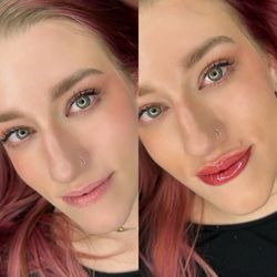 Lip blushing before and after