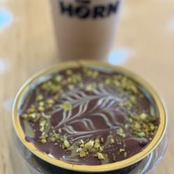 The Horn - Dubai chocolate cheesecake and oat chai