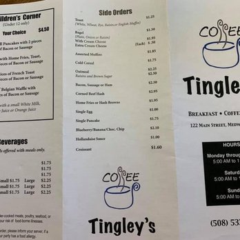 Tingley's - a menu for a coffee shop - Breakfast & Brunch Near Me - Medway, Massachusetts
