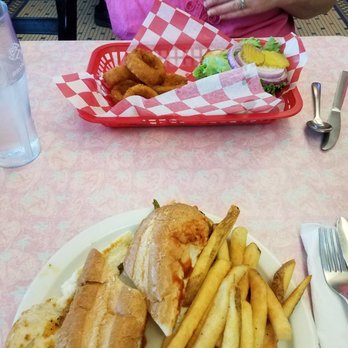 Rosie's Diner - Patty melt with onion rings. The sausage sandwich is the platter with the french fries. - American Near Me - Aurora, Colorado Rosie's Diner - Patty melt with onion rings. The sausage sandwich is the platter with the french fries. - American Near Me - Aurora, Colorado