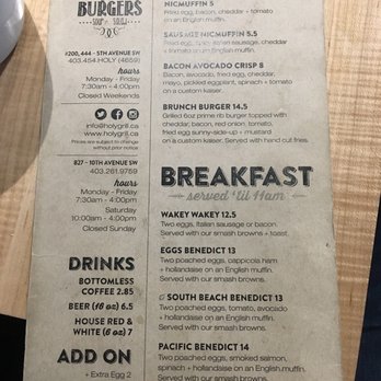 Holy Grill - Breakfast menu. - Breakfast & Brunch Near Me - Calgary, Alberta Holy Grill - Breakfast menu. - Breakfast & Brunch Near Me - Calgary, Alberta