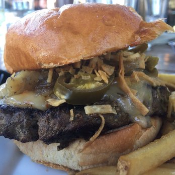 The Pour House - Crybaby Burger. I could've cried because it was so delicious, but it wasn't too spicy for me!! - New American Near Me - Chico, California