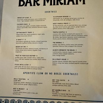Bar Miriam - Cocktail menu - Cocktail Bars Near Me - Seattle, Washington