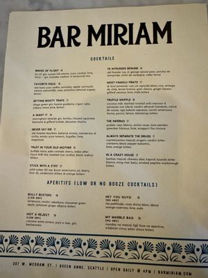 Menu photo 2 Bar Miriam Seattle, WA