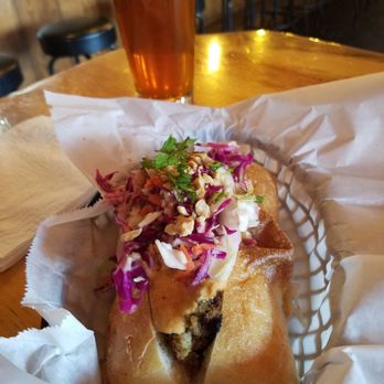 Mountain Rambler Brewery - Thai sausage sandwich with an IPA - New American Near Me - Bishop, California