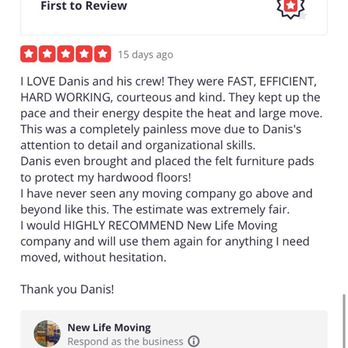 New Life Moving - Great reviews from great customers. Thanks a lot Pamela!!! - Movers Near Me - Fairfax, Virginia New Life Moving - Great reviews from great customers. Thanks a lot Pamela!!! - Movers Near Me - Fairfax, Virginia