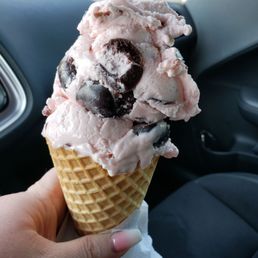 Black cherry in waffle cone. Small came to $5.30. Great ice cream but I still think this place is expensive! Black cherry in waffle cone. Small came to $5.30. Great ice cream but I still think this place is expensive! 