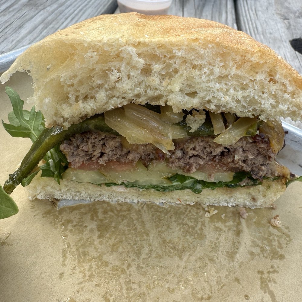 Stonefly Grill - Cheeseburger with added roasted poblano peppers. - Pizza Near Me - Wolf Creek, Montana