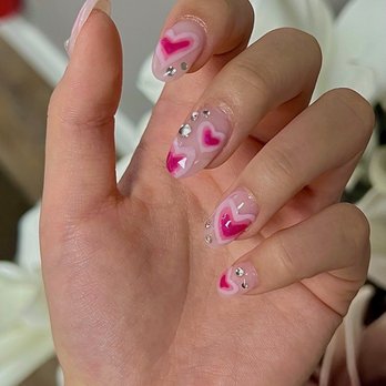 Fox Chase Nails - y2k heart design with gems - Nail Salons Near Me - Far Hills, New Jersey