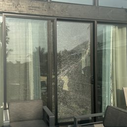 Broken glass door (before repair).
