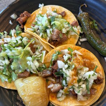 El Rinconsito - Tacoma - (Top and left) Taco - Lengua (Beef Tongue) (Right bottom) Taco - Tripa (Beef Tripe) - Mexican Near Me - Tacoma, Washington