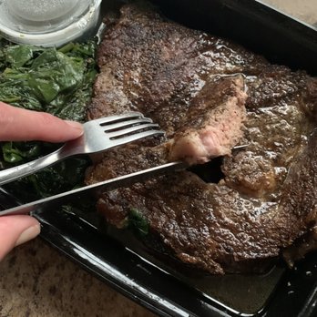 The Edge in Jackson - Prime Delmonico Rib Steak 16oz   39 wilted spinach / chimichurri sauce. Does that look medium rare to you? - New American Near Me - Jackson, New Jersey