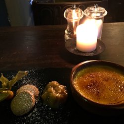 The Bush Inn - Crame brûlée with rhubarb compote and shortbread