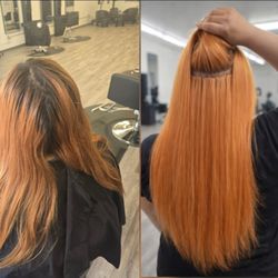Hair by Mirikat Salon - Extension hair bead weft sew-in technique and color transformation for this beautiful lady.