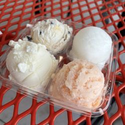 Smiley's Ice Cream - Ice Cream Flight (salted caramel, lemon sorbet, vanilla, peach sorbet)