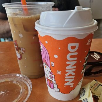Dunkin' - Medium Iced latte with Almond milk and my medium hot latte with almond milk. - Donuts Near Me - Miami, Florida