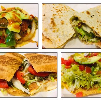 La Superior - Vegetarian options (substitute beans for beef add avocado; from top left clockwise): taco fajita, quesadilla, tostada, torta - Mexican Near Me - Morristown, Tennessee