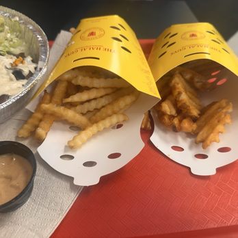 The Halal Guys - French Fries & Seasoned Waffle Fries w/ bbq sauce - Middle Eastern Near Me - Riverside, California The Halal Guys - French Fries & Seasoned Waffle Fries w/ bbq sauce - Middle Eastern Near Me - Riverside, California