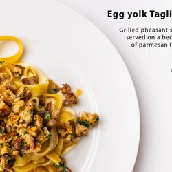 Morso Kitchen - Egg yolk Tagliatelle, grilled pheasant sausage on a bed of parmesan fondue