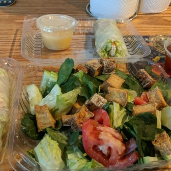 New Thai Cuisine - House Salad and Spring Roll (with tofu substitutes) - Thai Near Me - Merced, California